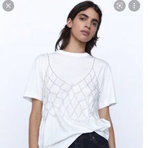 ZARA Crystal Beaded Crochet Crop Top OS